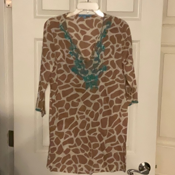 ANTONIO MELANI Brown and Teal Patterned Tunic - Picture 1 of 7